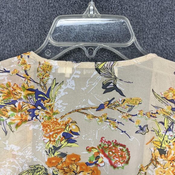 Bishop + Young Kimono Cardigan Womens Medium Large Beige Floral Fringe Sheer - Picture 14 of 16